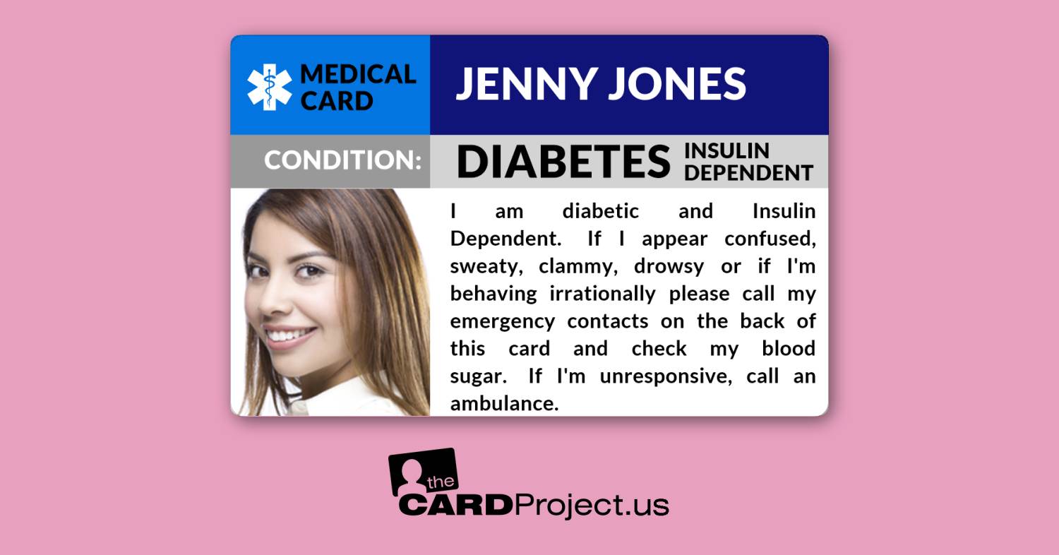 Type 1 Diabetic Photo Medical Card (FRONT)